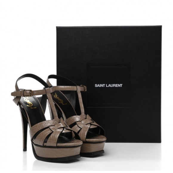SAINT LAURENT 
Calfskin Embossed Crocodile Tribute 105 Platform Sandals sz 39 - Picture 1 of 7